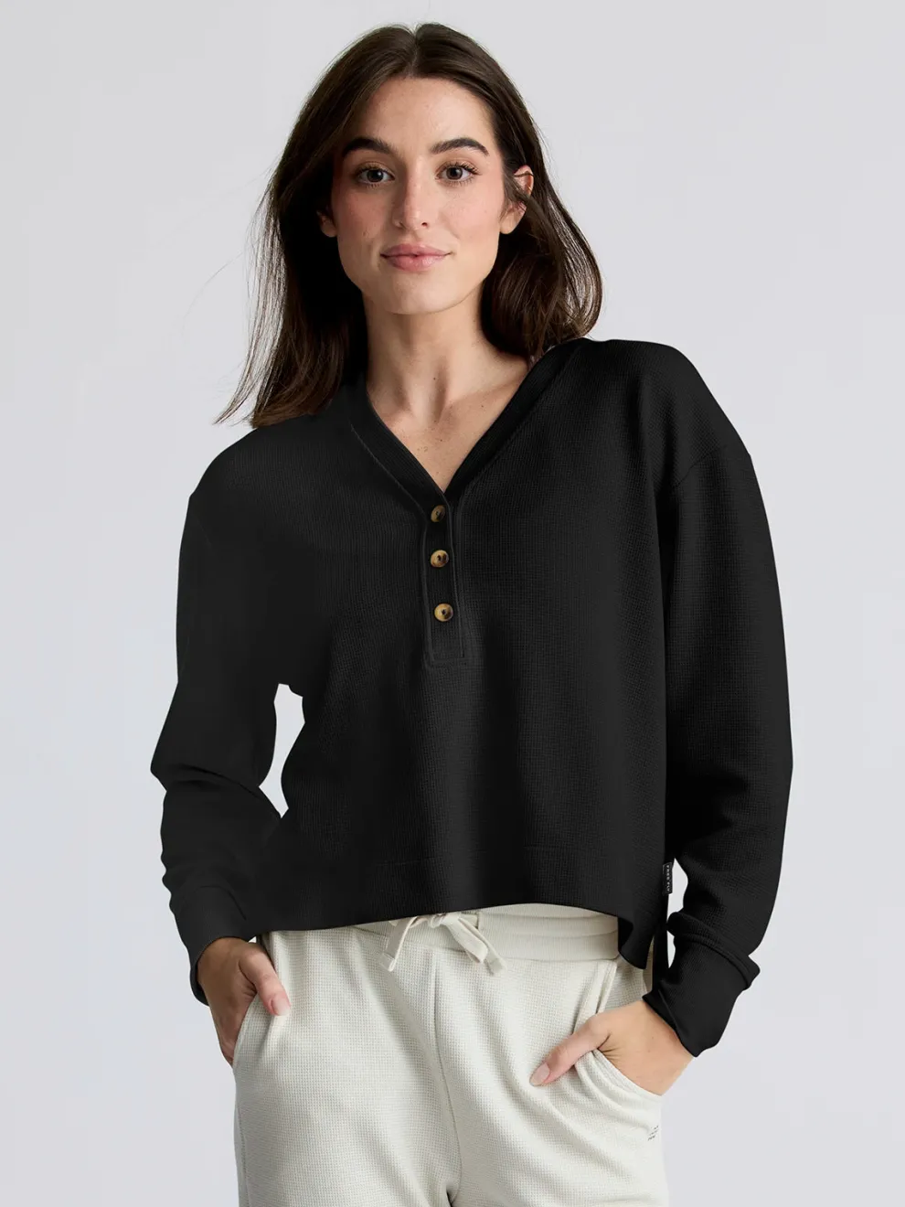 Waffle Long Sleeve Henley for Women