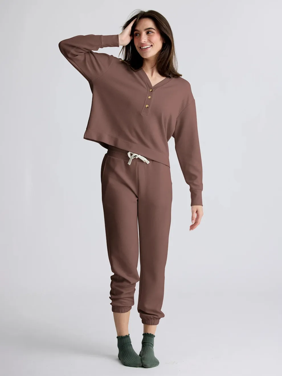 Waffle Long Sleeve Henley for Women